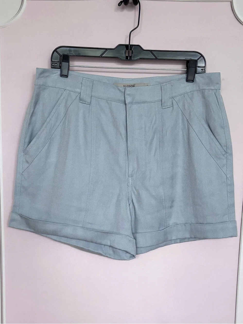 HUDSON Cuffed High Rise Light Blue Herringbone Trouser Shorts--NWT--31